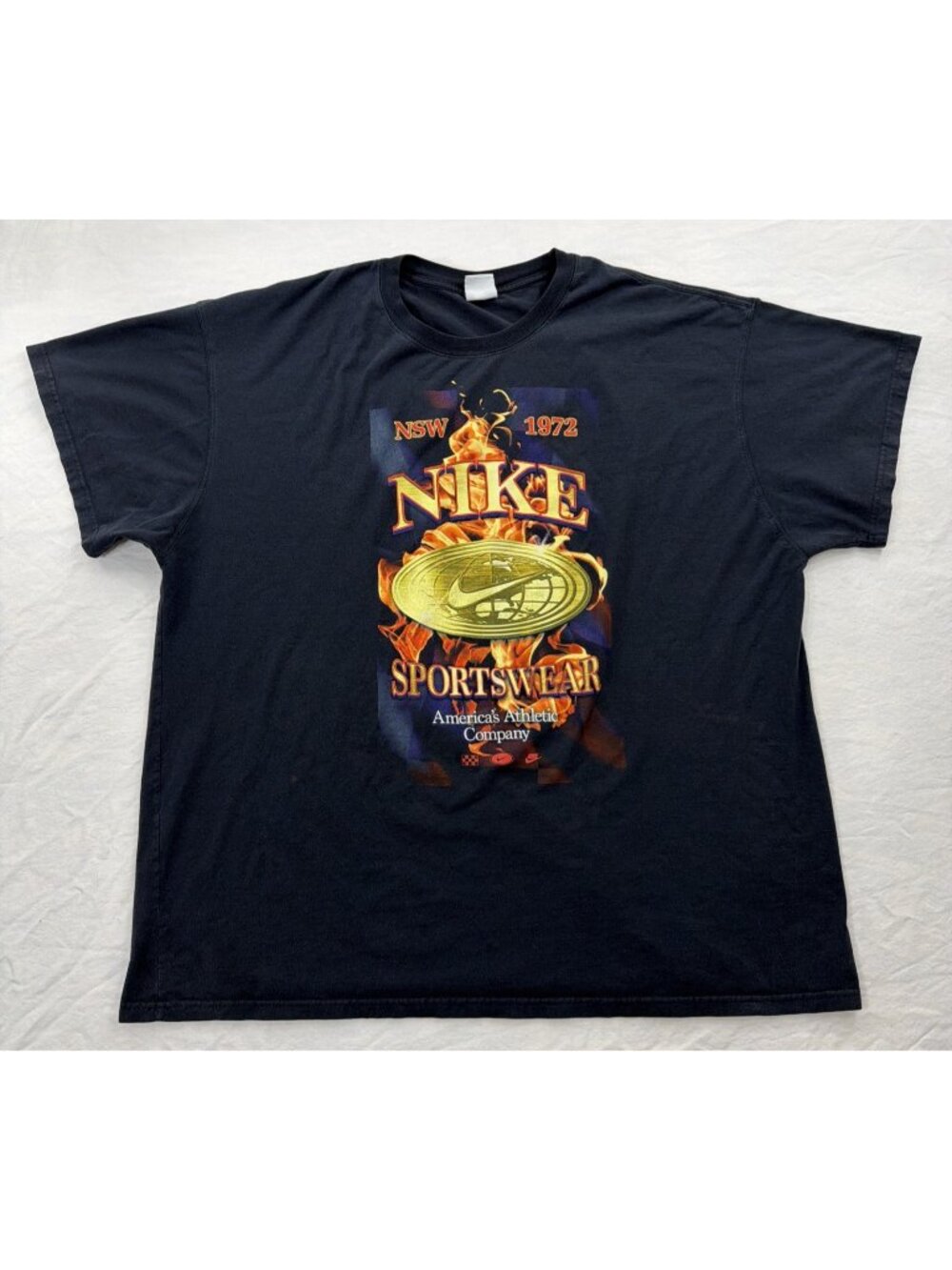 Men's 2XL Black Nike 1972 Flame Graphic Double Sided Cotton T-Shirt